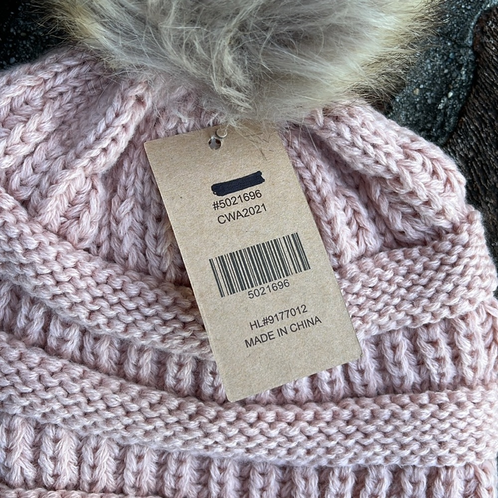 C.C. Blush Knit Hat with Fluffy Pom NWT - Picture 2 of 5
